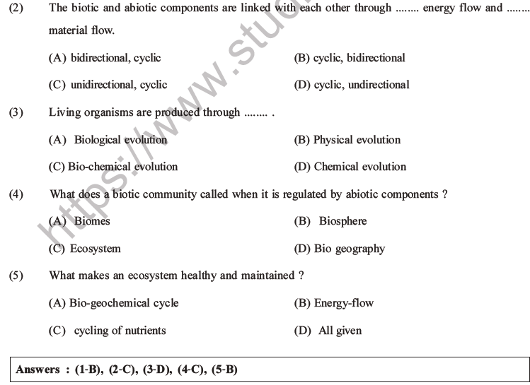 NEET Biology Ecosystem MCQs Set B, Multiple Choice Questions